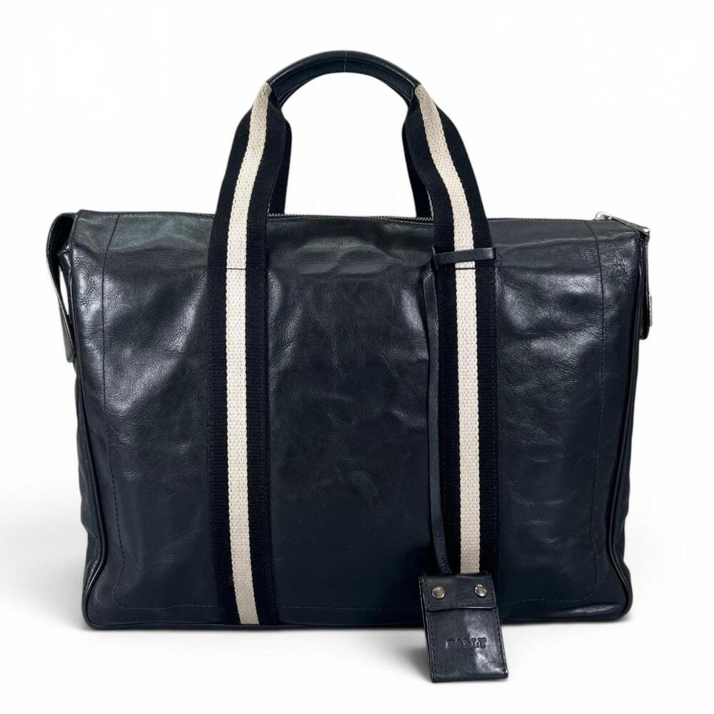 BALLY TAPRUS Trainspotting Stripe Leather Briefcase, Black & White, Made in I...
